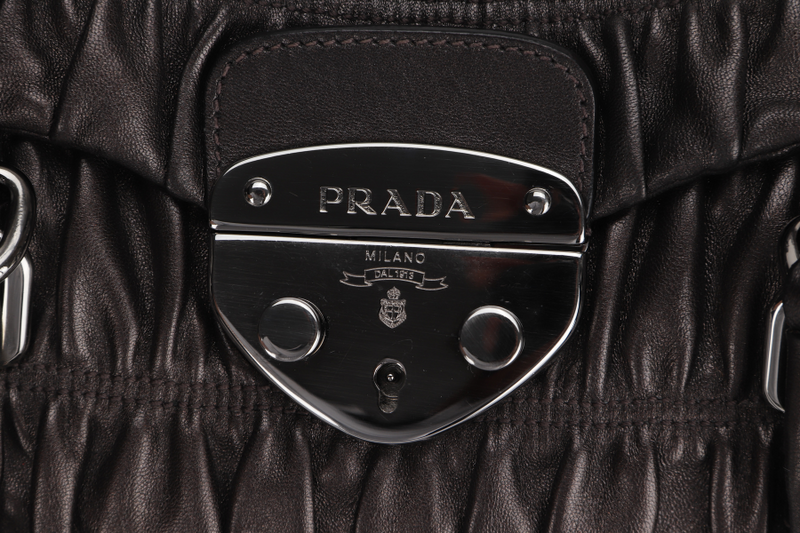 PRADA BR3971 PUSHLOCK FLAP BAG METALIC GREY LEATHER SILVER HARDWARE WITH DUST COVER