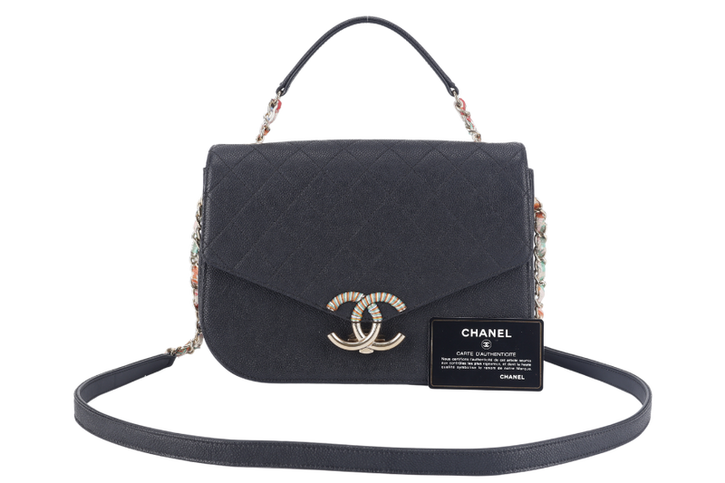 CHANEL PARIS-CUBA THREAD AROUND FLAP BAG (2359xxxx) BLACK CAVIAR LEATHER GOLD HARDWARE WITH CARD