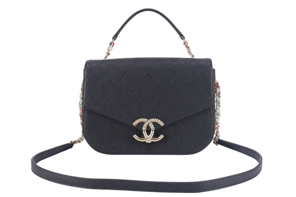 CHANEL PARIS-CUBA THREAD AROUND FLAP BAG (2359xxxx) BLACK CAVIAR LEATHER GOLD HARDWARE WITH CARD