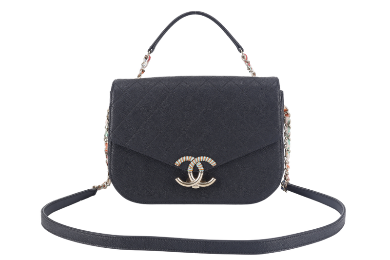 CHANEL PARIS-CUBA THREAD AROUND FLAP BAG (2359xxxx) BLACK CAVIAR LEATHER GOLD HARDWARE WITH CARD