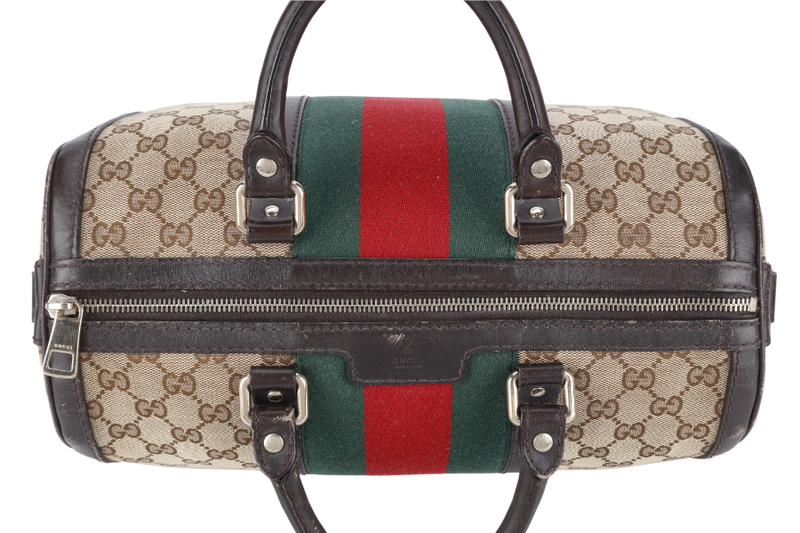 GUCCI BOSTON BAG MEDIUM GG CANVAS VINTAGE WEB GOLD HARDWARE WITH LEATHER STRAPS NO DUST COVER