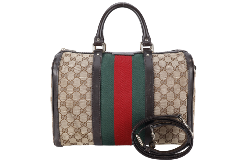 GUCCI BOSTON BAG MEDIUM GG CANVAS VINTAGE WEB GOLD HARDWARE WITH LEATHER STRAPS NO DUST COVER