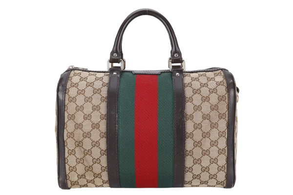 GUCCI BOSTON BAG MEDIUM GG CANVAS VINTAGE WEB GOLD HARDWARE WITH LEATHER STRAPS NO DUST COVER