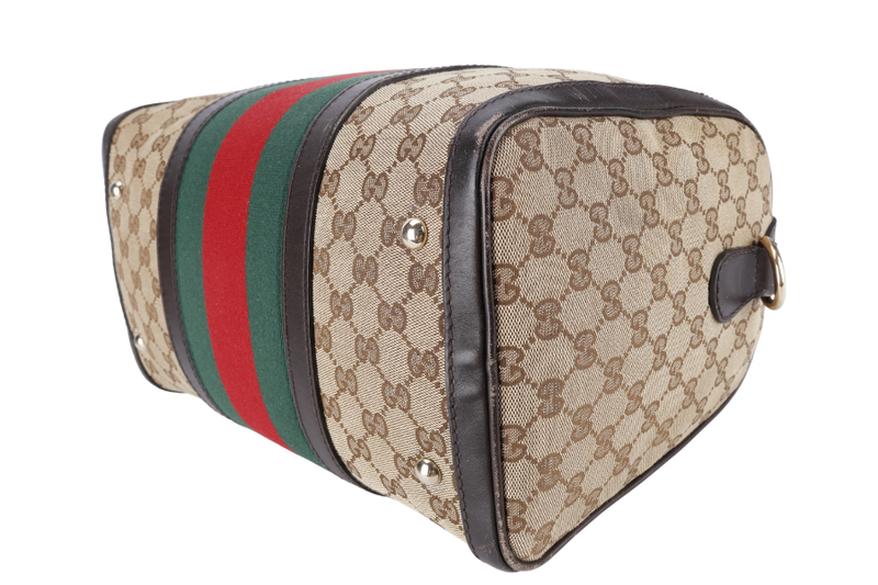 GUCCI BOSTON BAG MEDIUM GG CANVAS VINTAGE WEB GOLD HARDWARE WITH LEATHER STRAPS NO DUST COVER