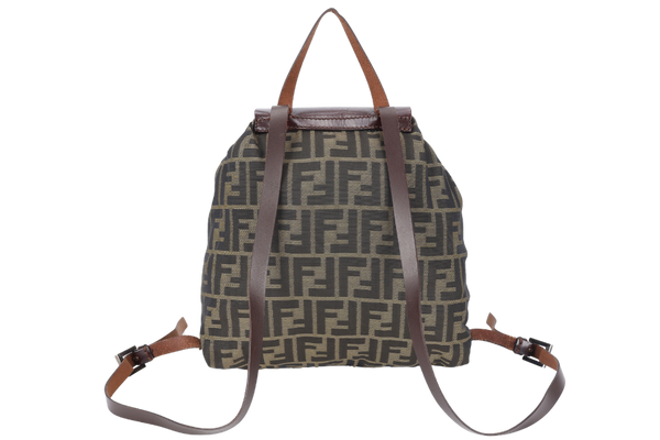 FENDI VINTAGE ZUCCA DRAWSTRING BACKPACK BROWN MONOGRAM CANVAS SILVER HARDWARE NO DUST COVER