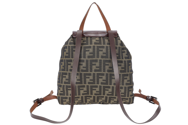 FENDI VINTAGE ZUCCA DRAWSTRING BACKPACK BROWN MONOGRAM CANVAS SILVER HARDWARE NO DUST COVER