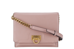 SALVATORE FERRAGAMO TRIFOLIO FLAP BAG SMALL ANTIQUE ROSE CALFSKIN GOLD HARDWARE WITH DUST COVER