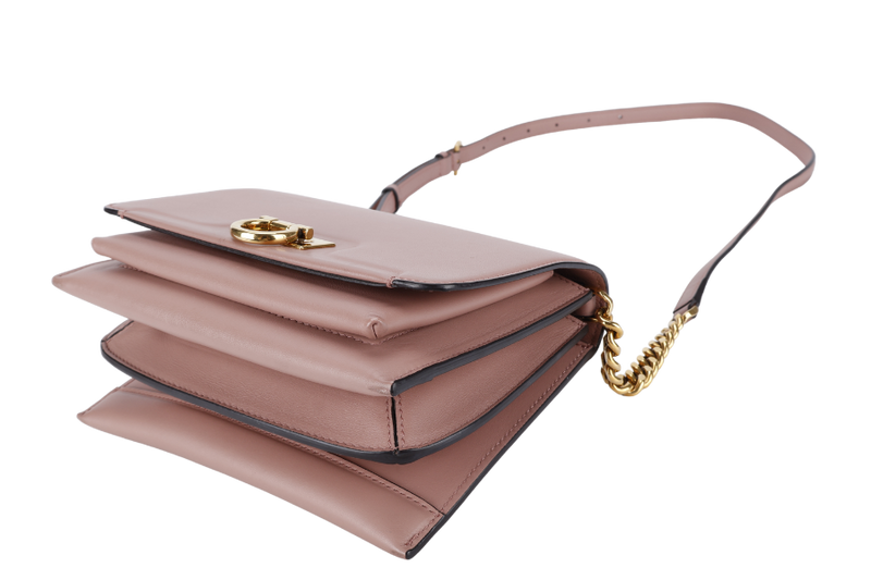 SALVATORE FERRAGAMO TRIFOLIO FLAP BAG SMALL ANTIQUE ROSE CALFSKIN GOLD HARDWARE WITH DUST COVER