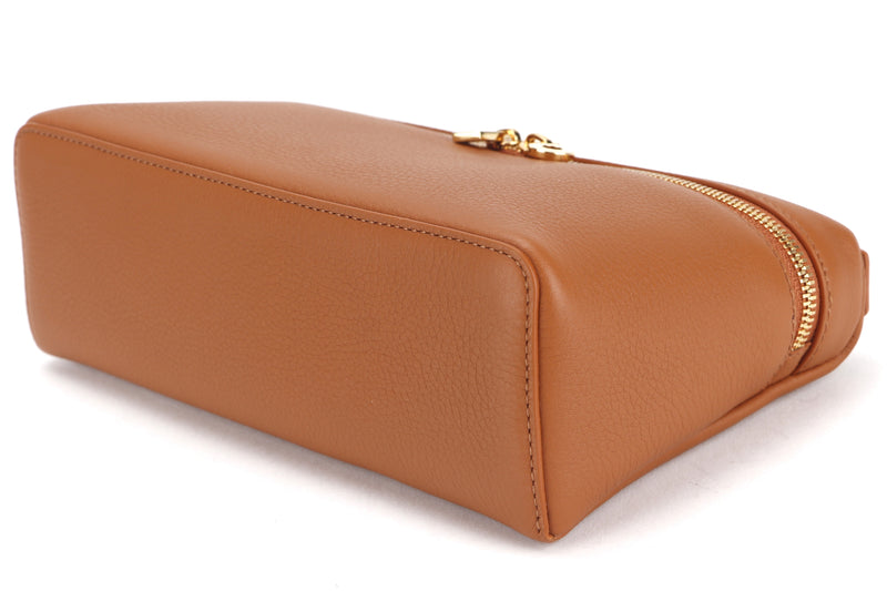 LORO PIANA EXTRA POCKET POUCH 19CM KUMMEI COLOR CALF LEATHER GOLD HARDWARE, WITH STRAP, DUST COVER & BOX