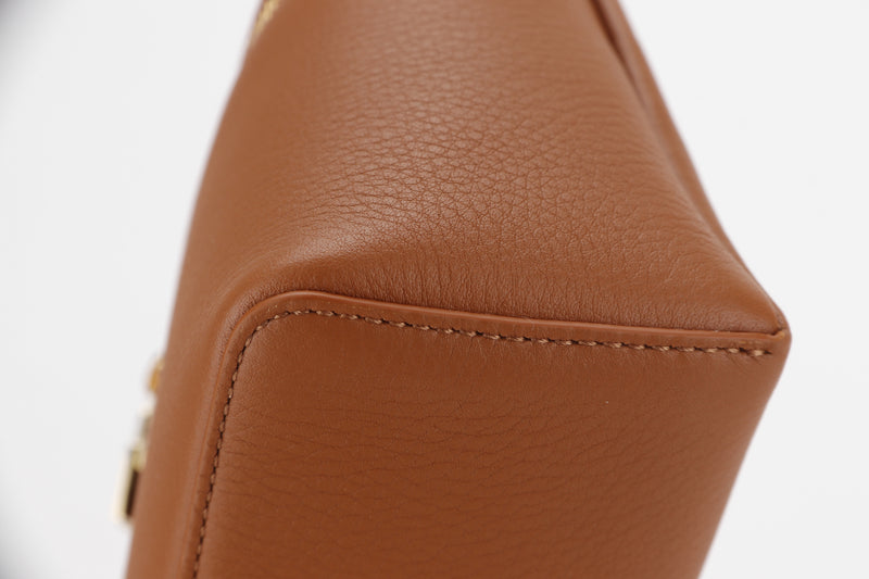 LORO PIANA EXTRA POCKET POUCH 19CM KUMMEI COLOR CALF LEATHER GOLD HARDWARE, WITH STRAP, DUST COVER & BOX