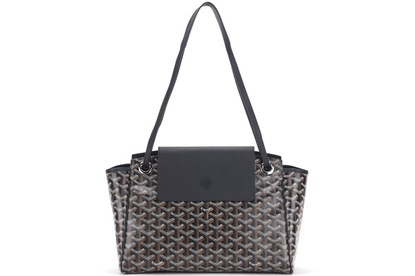 GOYARD ROUETTE HANBAG BLACK CANVAS BLACK LEATHER, WITH DUST COVER