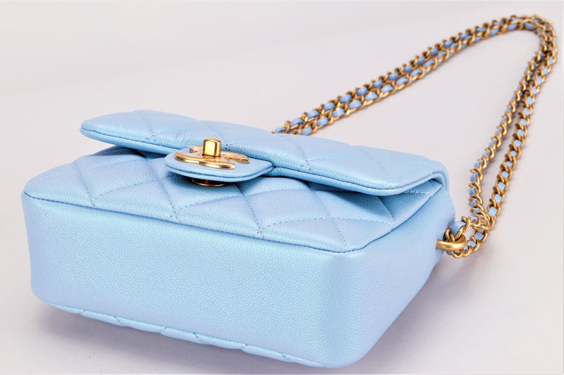 Chanel My Perfect Mini Flap Bag Blue Iridescent Caviar Antique Gold Hardware