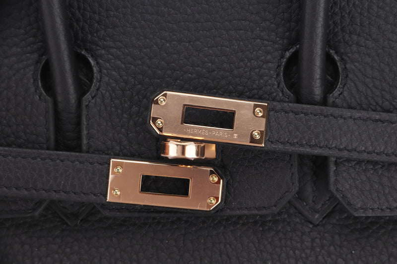 Hermes Birkin 25 Black Bag Rose Gold Hardware Togo Leather