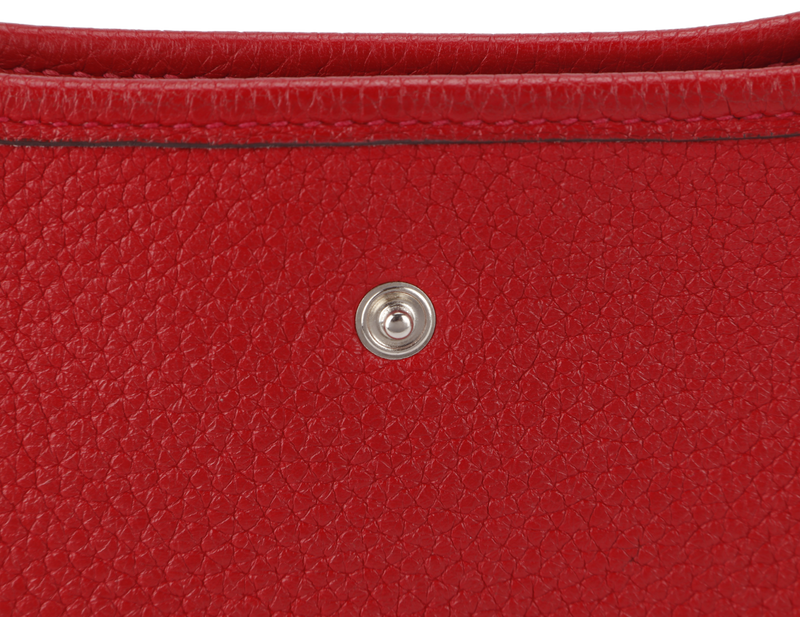 HERMES MINI EVELYNE TPM ROUGE CASAQUE CLEMENCE SILVER HARDWARE STAMP Q (2013) WITH STRAPS AND DUST COVER