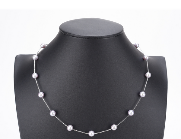 TASAKI STATION GREY PEARL 10.1G NECKLACE 18K WG 6.5-7.0MM 44CM WITH BOX