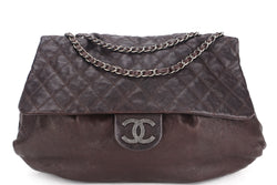 CHANEL DARK BROWN QUILTED DISTRESSED CAVIAR RUTHENIUM HARDWARE MAXI XL FLAP BAG (1403xxxx), WITH CARD, DUST COVER & BOX