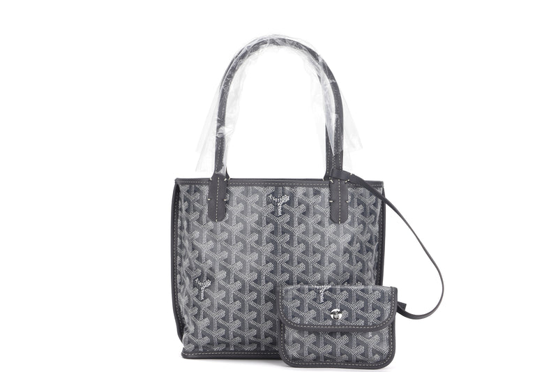 goyard anjou mini tote bag grey leather & grey canvas, with dust cover