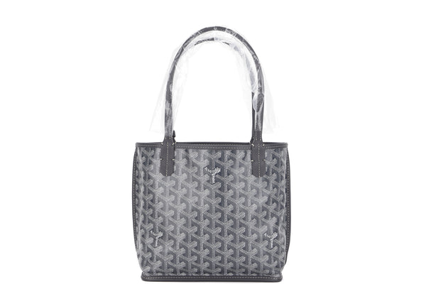 GOYARD ANJOU MINI TOTE BAG GREY LEATHER GREY CANVAS, WITH DUST COVER