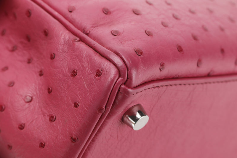 (EXOTIC) HERMES KELLY 28 (STAMP J) FUCHSIA OSTRICH PALLADIUM HARDWARE, WITH KEYS, LOCK, STRAP & DUST COVER