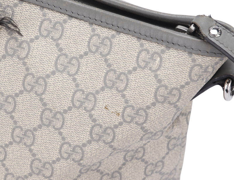 Gucci Light Grey Trim Canvas Shoulder Tote (353437 525040) with Strap & Dust Cover
