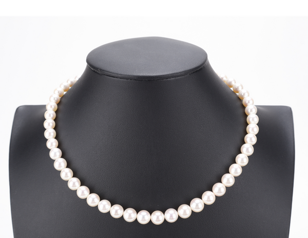 TASAKI PEARL NECKLACE 32.4G 6.5-8.5MM SV SETTINGS 36CM WITH BOX