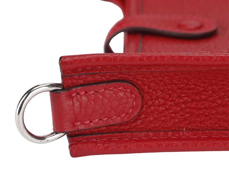 HERMES MINI EVELYNE TPM ROUGE CASAQUE CLEMENCE SILVER HARDWARE STAMP Q (2013) WITH STRAPS AND DUST COVER