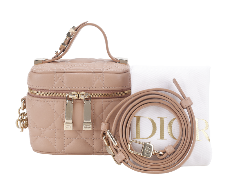 CHRISTIAN DIOR VANITY CASE MICRO SOFT PINK GOLD HARDWARE WITH DUST COVER
