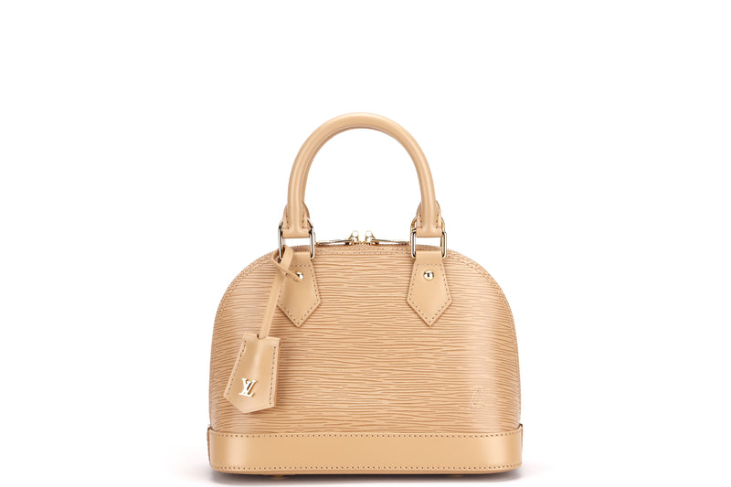 LOUIS VUITTON M22386 ALMA BB, CAMEL COLOR EPI LEATHER, WITH STRAP, KEYS, LOCK, DUST COVER & BOX