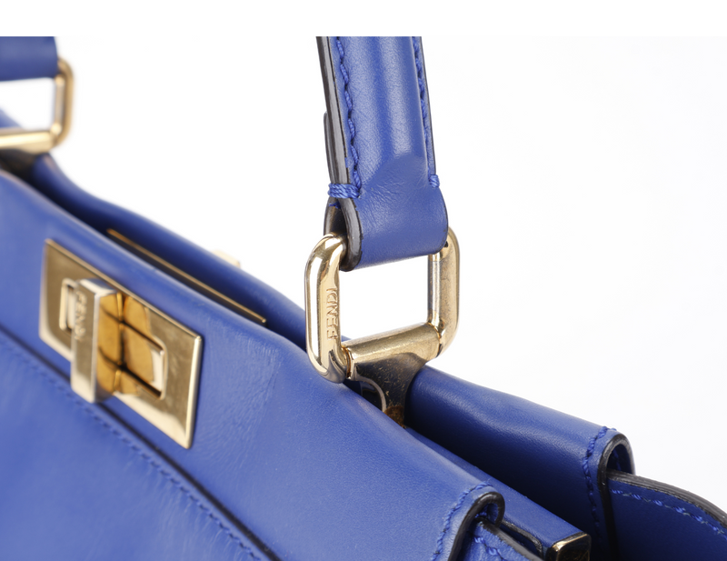 FENDI PEAKABOO BLUE LEATHER GOLD HARDWARE WITH STRAP NO DUST COVER