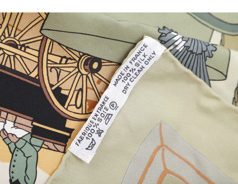 HERMES CARRE 90 CARRIAGE SCARF GREEN SILK WITH BOX