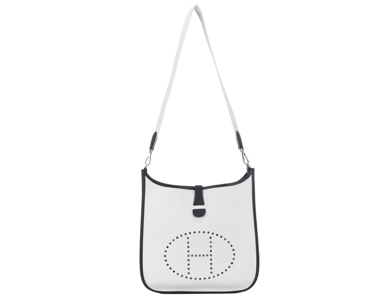 HERMES EVELYNE I GM SIZE 33CM PANDA WHITE & BLACK EPSOM SILVER HARDWARE STAMP M (2009) WITH STRAP NO DUST COVER