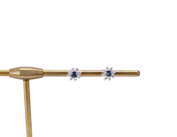 EARRINGS 18K YG PAIR STUDS BLUE SAPPHIRE 1.9G