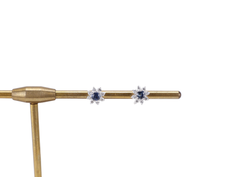EARRINGS 18K YG PAIR STUDS BLUE SAPPHIRE 1.9G