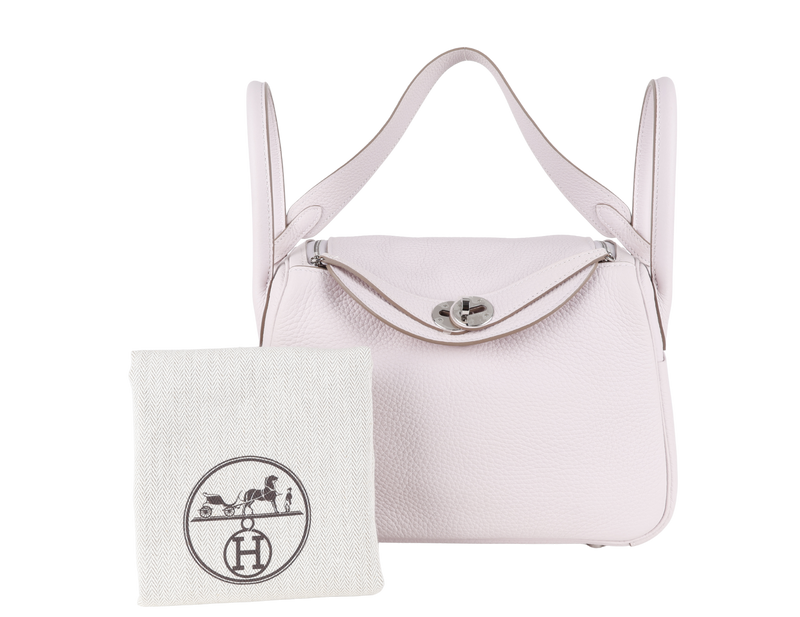 HERMES LINDY 26 [STAMP W (YEAR 2024)] MAUVE PALE CLEMENCE LEATHER SILVER HARDWARE WITH DUST COVER