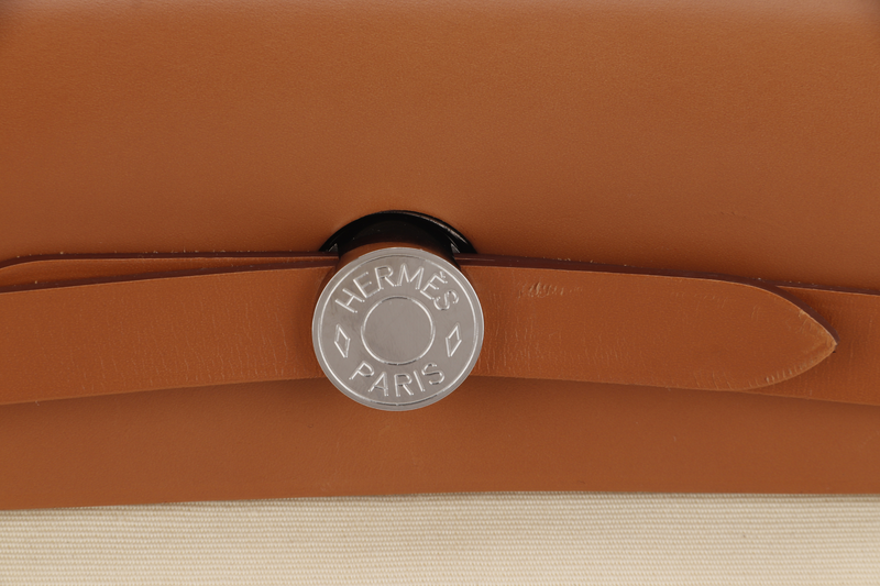 HERMES HERBAG 31 VANILLE TOILE OFFICER & NATURE HUNTER LEATHER SILVER HARDWARE WITH DUST COVER AND BOX