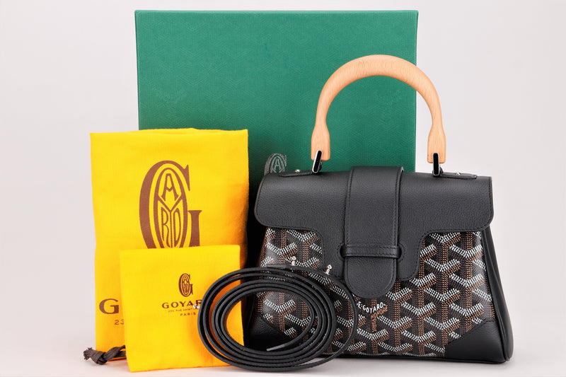 goyard mini saigon black canvas black leather, with strap, dust cover & box