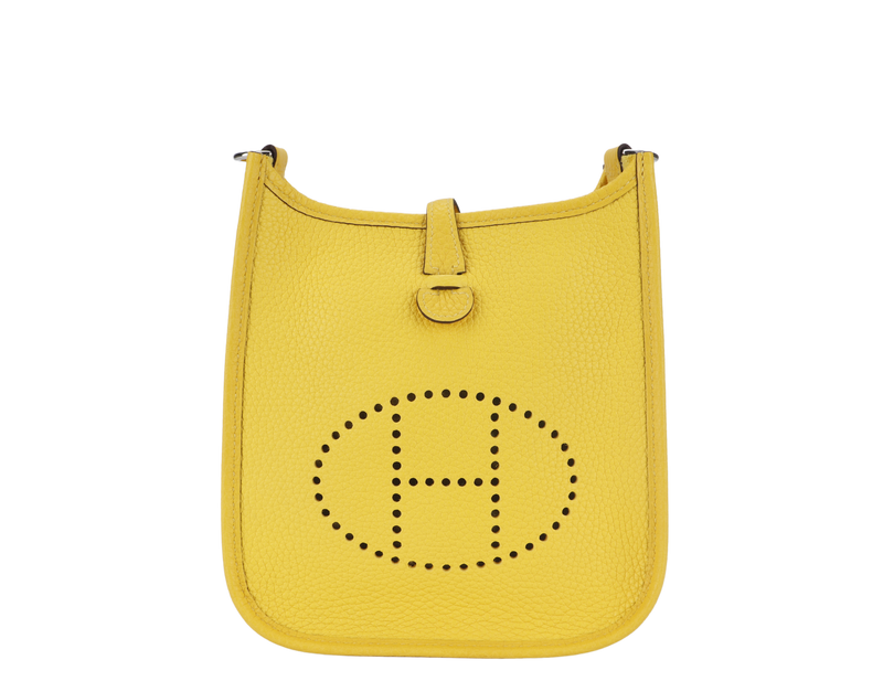 HERMES MINI EVELYNE TPM JAUNE NAPLES CLEMENCE SILVER HARDWARE STAMP D (2019) WITH STRAPS AND DUST COVER