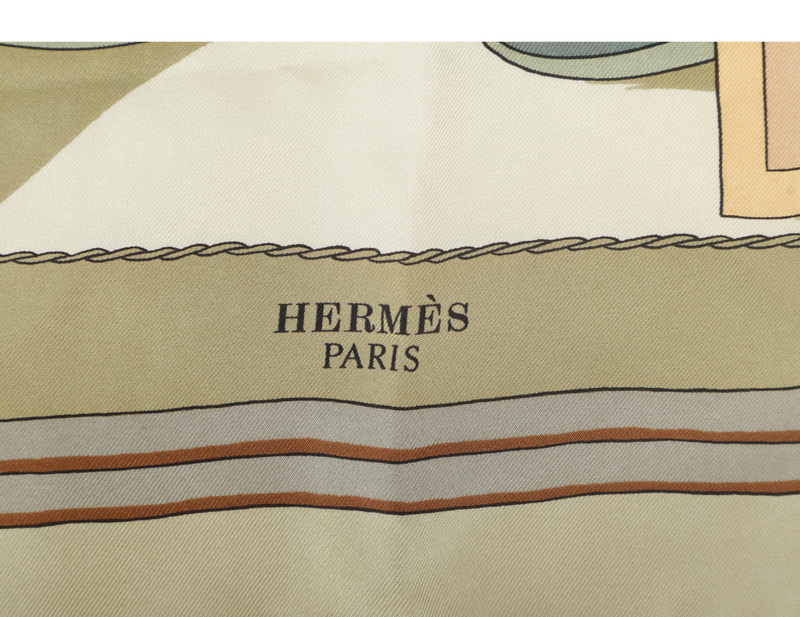 HERMES CARRE 90 CARRIAGE SCARF GREEN SILK WITH BOX