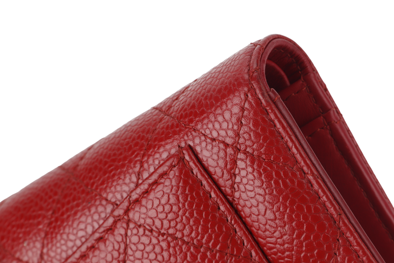 CHANEL WALLET QUILTED YEN BURGUNDY RED (2125xxxx) SILVER HARDWARE WITH CARD