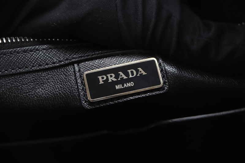 PRADA SAFFIANO LEATHER BRIEFCASE WITH CARD 2VE363 SILVER HARDWARE WITH STRAP AND DUST COVER