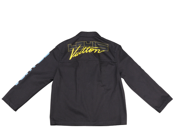 LOUIS VUITTON BLACK AND WHITE GRAFFITI DENIM RACING JACKET SIZE 50