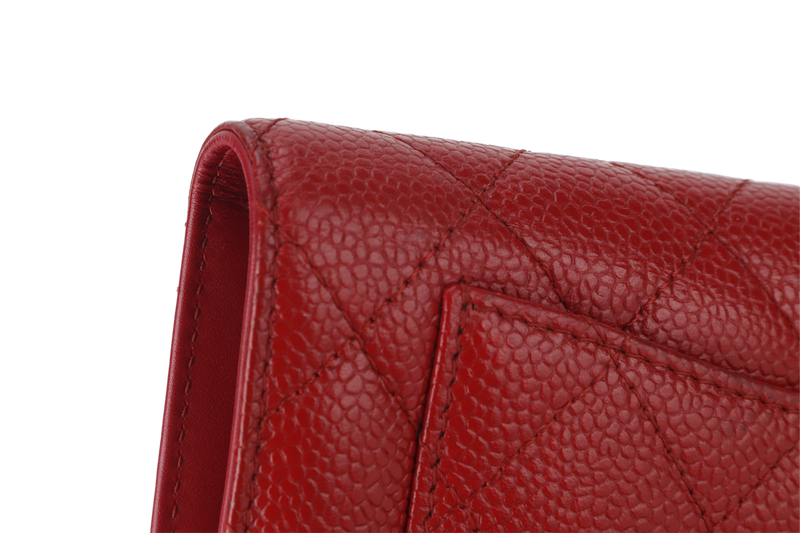 CHANEL WALLET QUILTED YEN BURGUNDY RED (2125xxxx) SILVER HARDWARE WITH CARD