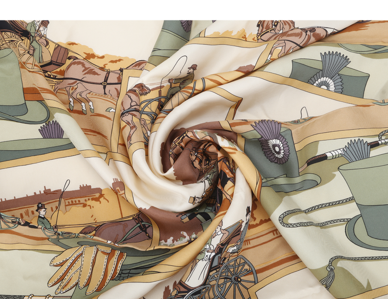 HERMES CARRE 90 CARRIAGE SCARF GREEN SILK WITH BOX