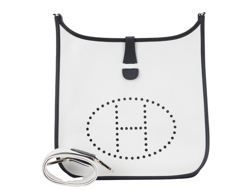 HERMES EVELYNE I GM SIZE 33CM PANDA WHITE & BLACK EPSOM SILVER HARDWARE STAMP M (2009) WITH STRAP NO DUST COVER