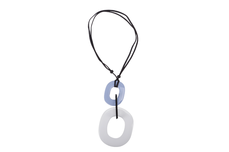 HERMES KARA HORN LINE NECKLACE WHITE/BROWN/LIGHT BLUE WITH DUST COVER