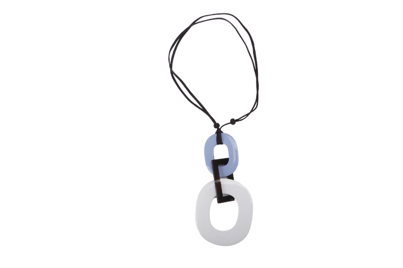 HERMES KARA HORN LINE NECKLACE WHITE/BROWN/LIGHT BLUE WITH DUST COVER