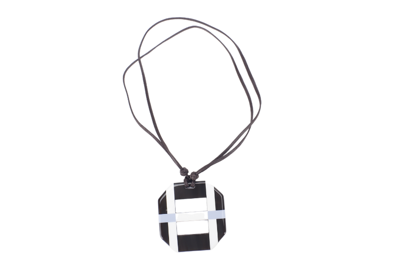 HERMES NECKLACE OCTAGON BROWN/WHITE/BLUE WITH DUST COVER