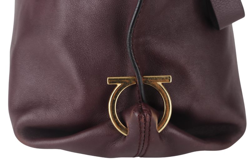 SALVATORE FERRAGAMO GANCINI SHOULDER BAG DARK PURPLE CALF LEATHER BW-21-A896 WITH DUST COVER