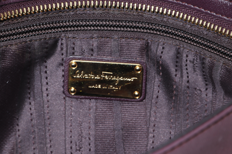 SALVATORE FERRAGAMO GANCINI SHOULDER BAG DARK PURPLE CALF LEATHER BW-21-A896 WITH DUST COVER