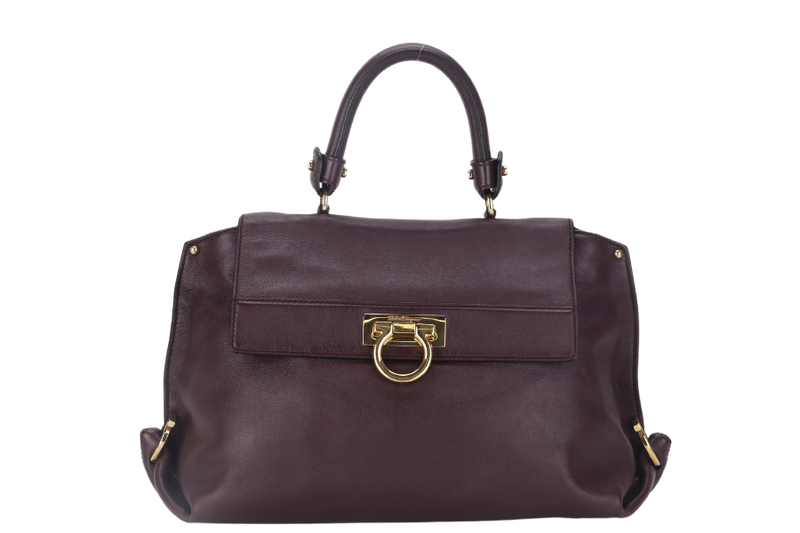 SALVATORE FERRAGAMO GANCINI SHOULDER BAG DARK PURPLE CALF LEATHER BW-21-A896 WITH DUST COVER